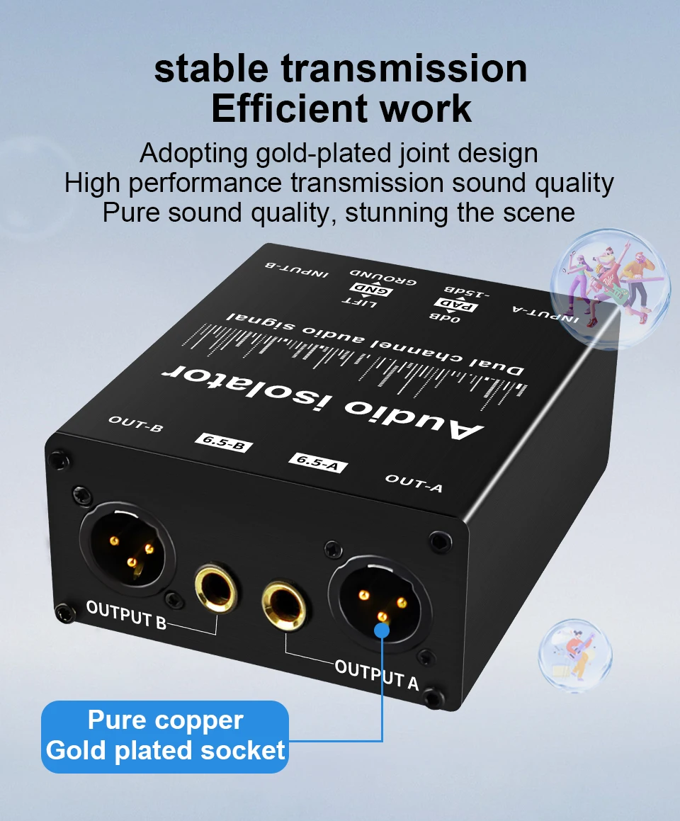 TITAK 2-Kanal XLR Audio-Isolator, Rauschunterdrückungsfilter eliminiert Stromrauschen, Dual-Kanal 6,5mm XLR Mixer Audio-Isolator – Detail 7