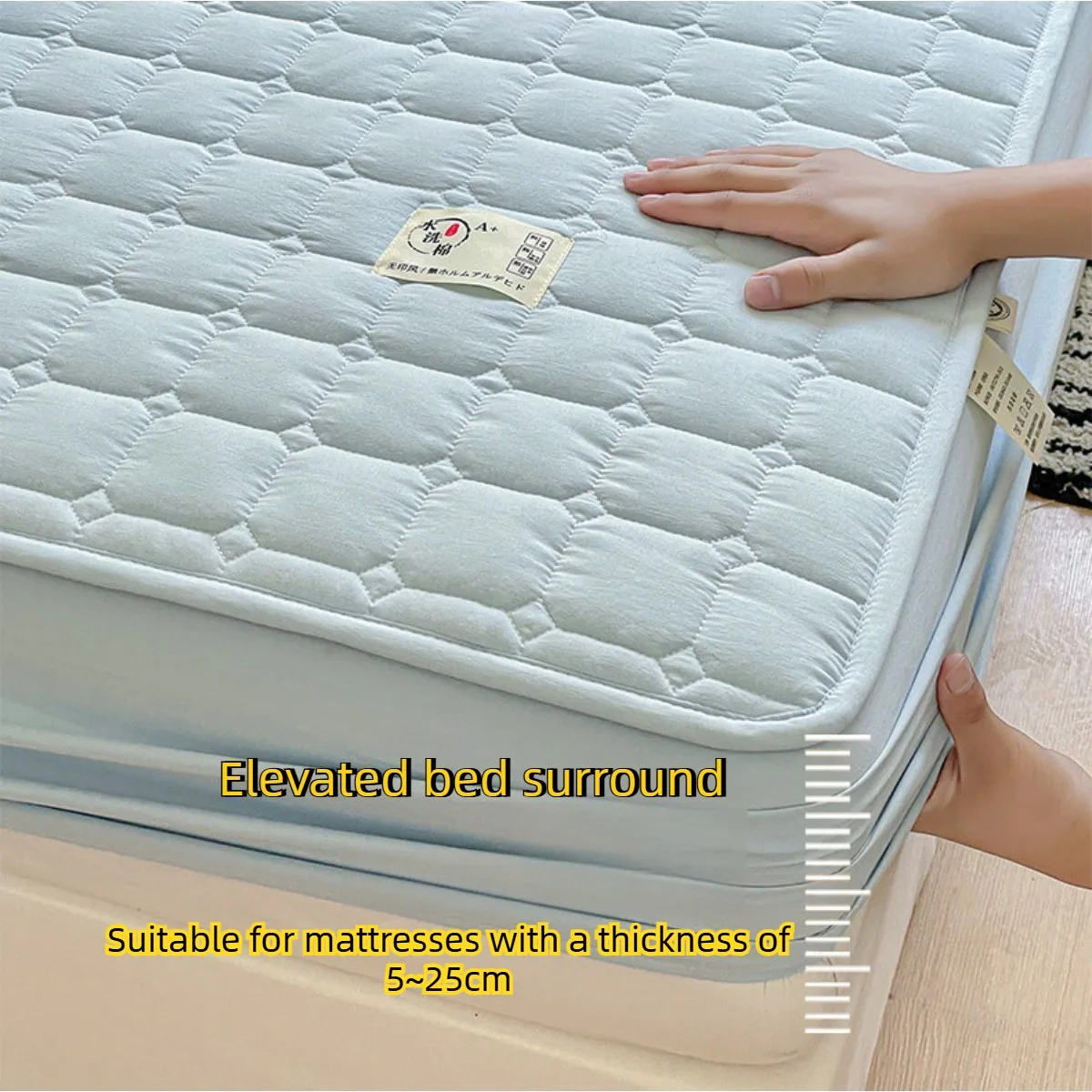Nordic Style Quilted Waterproof Fitted Sheet, Thick Padded Mattress Protector, Deep Pocket Anti-slip Elastic Bed Cover