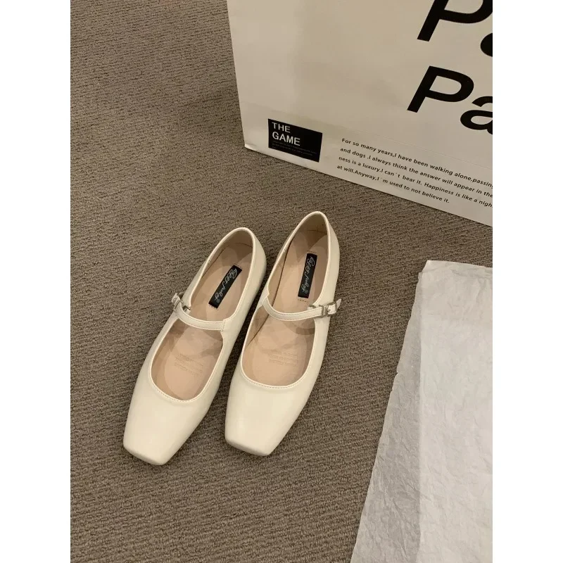 2024 Summer New Brand Women Flats Fashion Square Toe Shallow Mary Jane Shoes Soft Casual Ballet Shoes Slingback Shoes Black