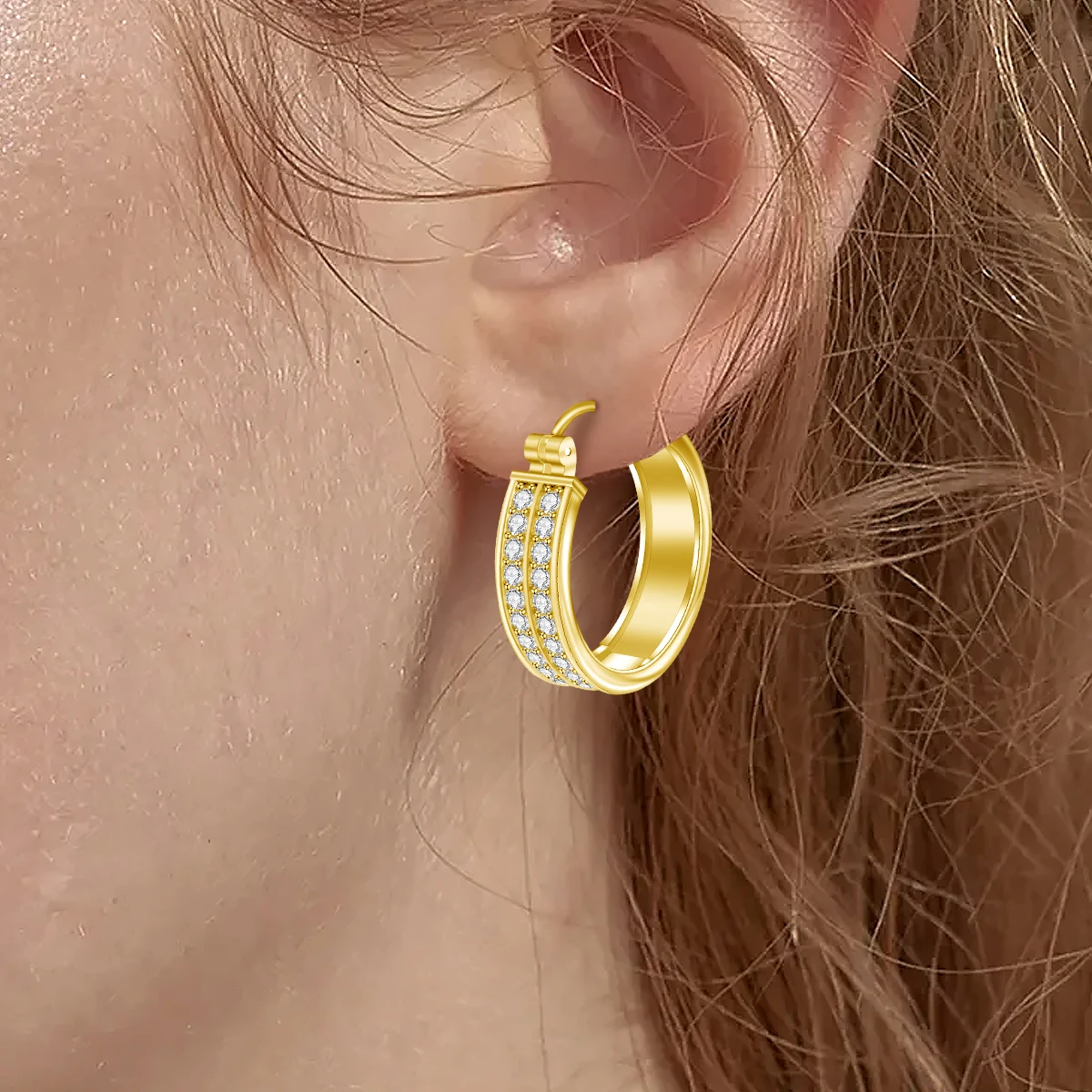 

SDOOU Sparkling Double-row Full Moissanite Hoop Earrings 14K Gold Filled Hypoallergenic Jewelry Party New Year Gifts for Women