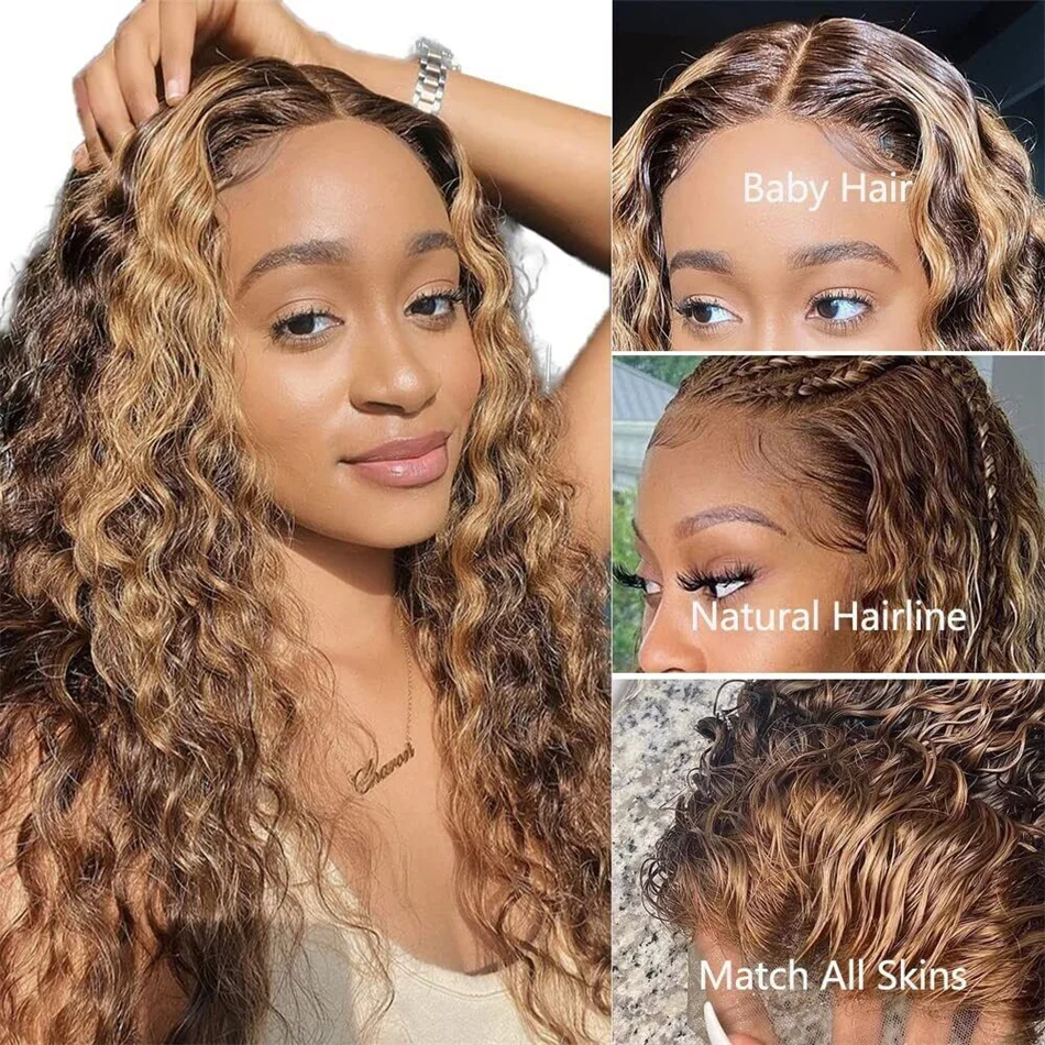 HD transparente Highlight Perücke Menschenhaar Honig blonde Spitze Front Perücken für Frauen lockiges Menschenhaar Perücke Deep Wave Spitze Frontal Perücke