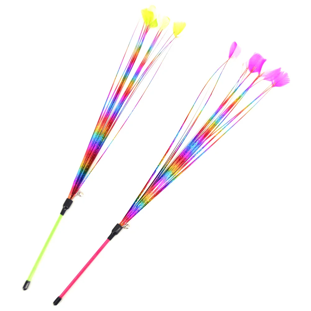 

2Pcs Cat Teaser Stick Colorful Interactive Kitten Wand Cat Supplies Exercise Engage Fun Activity Kitten Interactive
