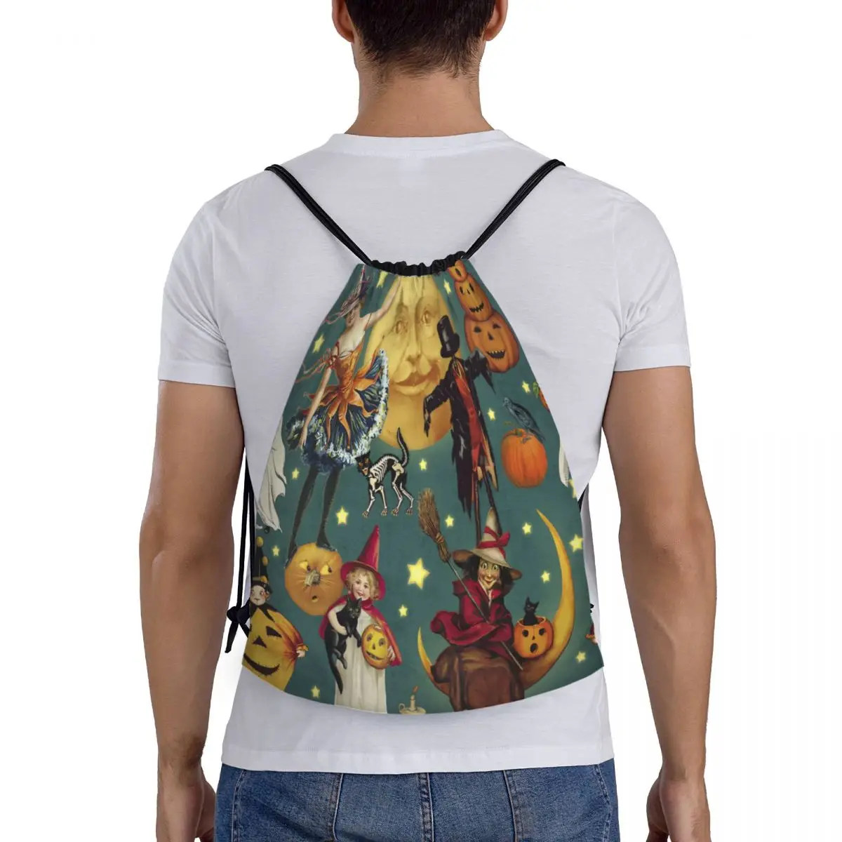 خمر أشباح الهالوين الساحرات الهيكل العظمي القطط الكولاج الرباط أكياس للتسوق اليوغا حقائب الظهر الرجال النساء الرياضة الصالة الرياضية Sackpack