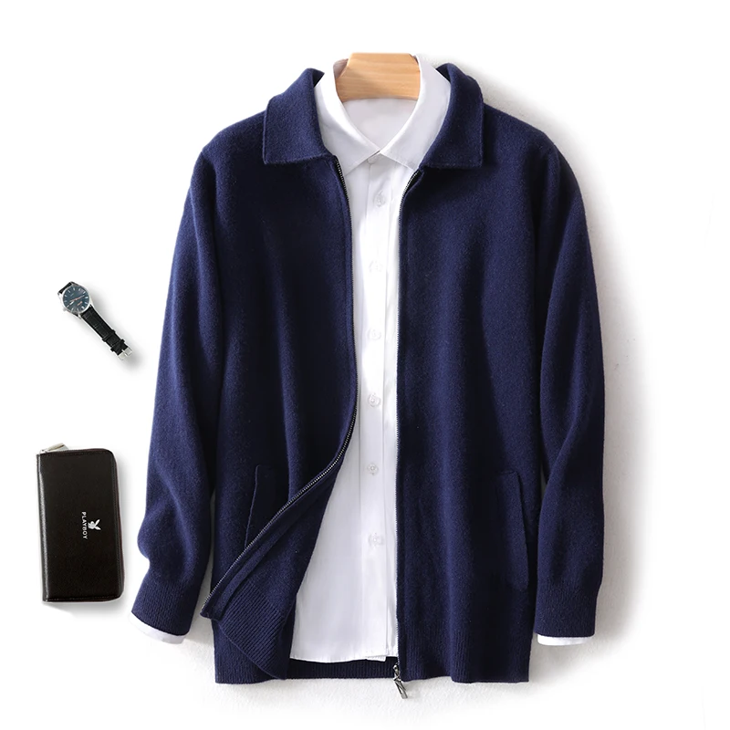 Cashmere Jacket Sweater Men's 2025 Spring/Autumn 100% Cashmere Men's Lapel Collar Knit Cardigan High-end Business Casual Coat