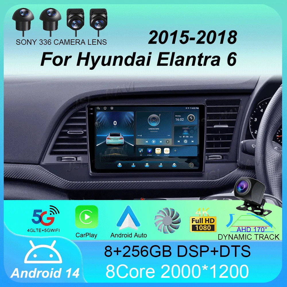 

Автомобильный радиоприемник Android 14 Carplay для Hyundai Elantra 6 2015 2016 2017 2018 GPS Navigaion Multimidia видеоплеер стерео головное устройство 4G