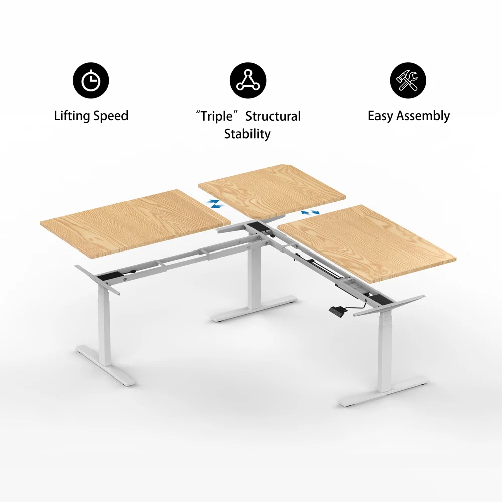 L Shape Adjustable Height Standing Computer Desk Frame Electric Smart Height Adjustable Table 3 Legs Ergonomic Stand up Desk
