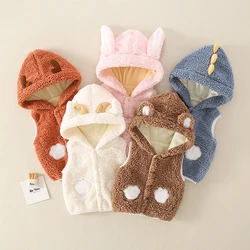 Keep Warm Autumn Winter Sleeveless Jacket For Girls Boys Cute Animal Hooded Vest New Fashion Plush Outerwear Baby Waistcoat 0-4Y