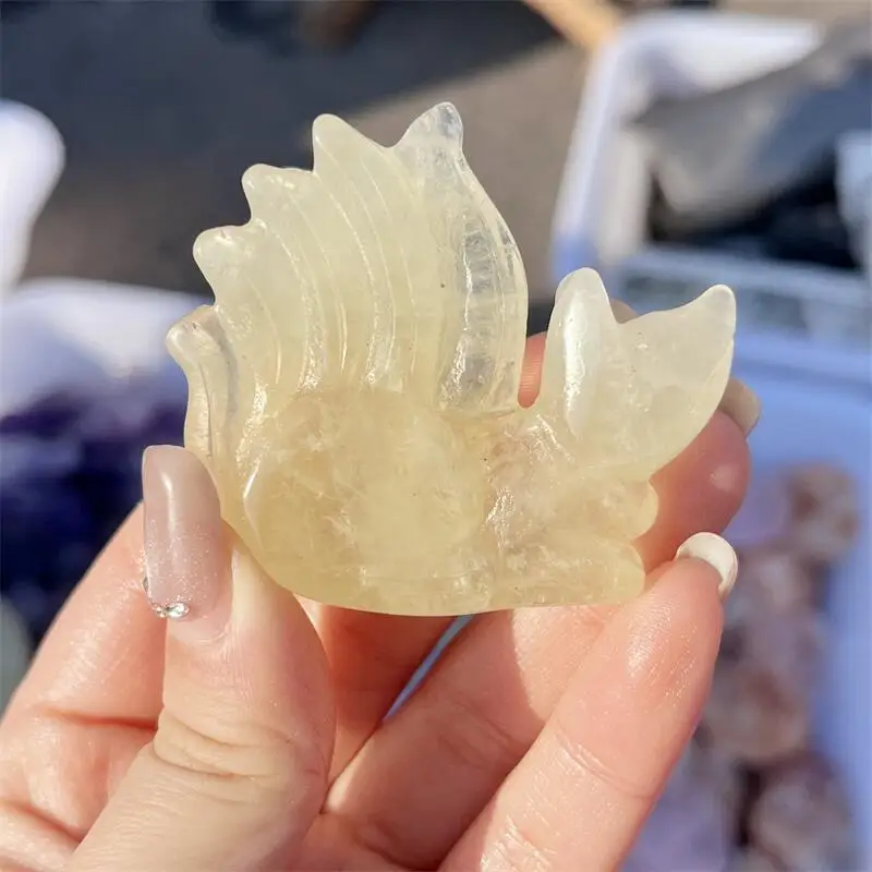 天然シトリン九尾狐彫刻工芸品装飾品ギフトエネルギー石家の装飾ギフト-1-個