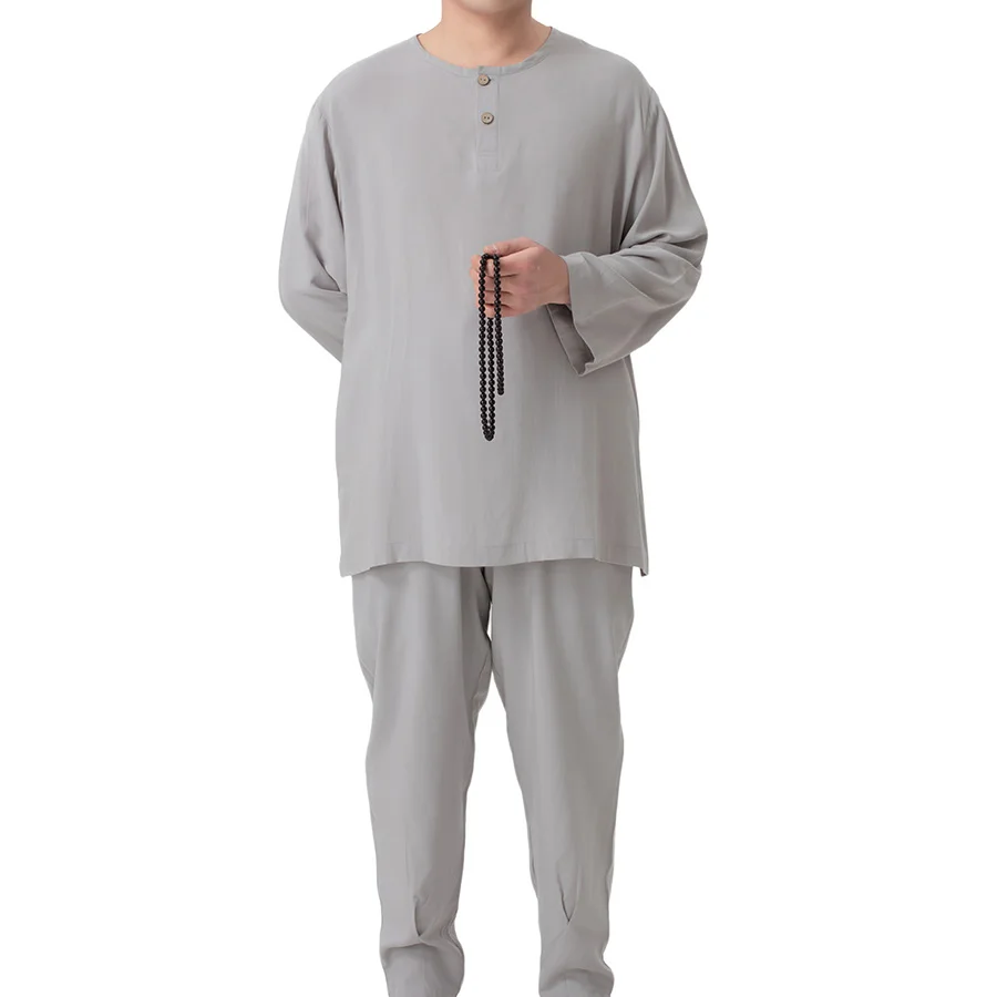Unisex Chinese Style Monk Cotton Silk Pajamas Short/Long-Sleeve Underwear Monk Robes Meditation Taichi KungFu Clothes view 3