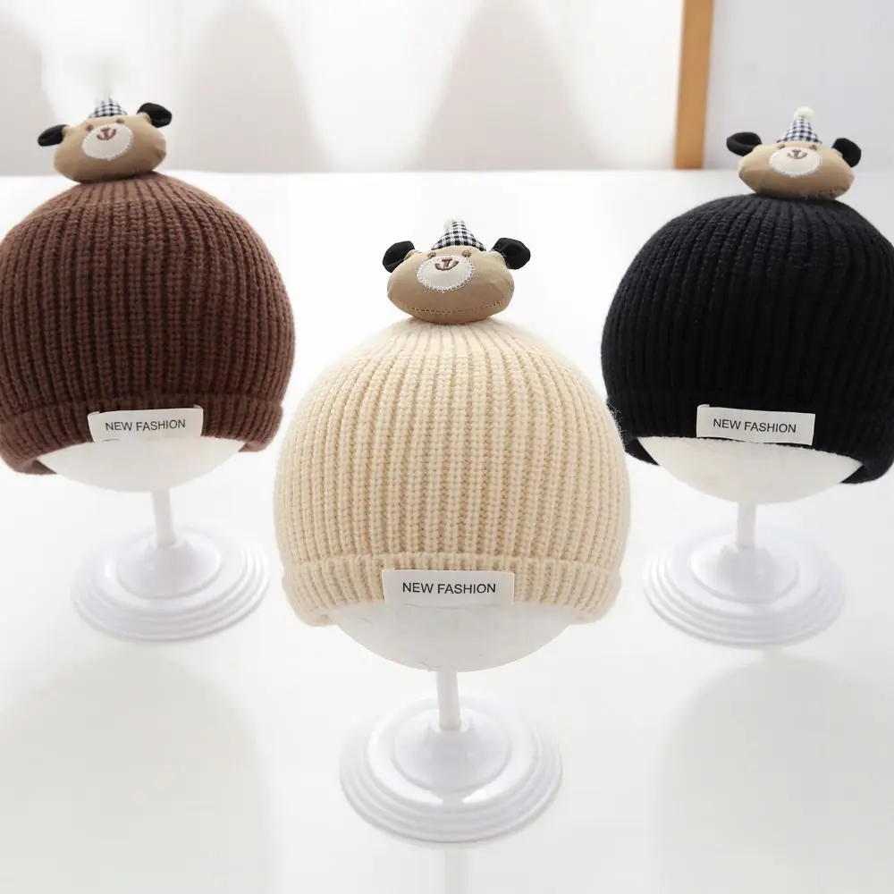 

Cartoon Bear Winter Baby Crochet Hat Cold-Resistant 3-18 Months Toddler's Plush Knitted Hat Breathable Windproof