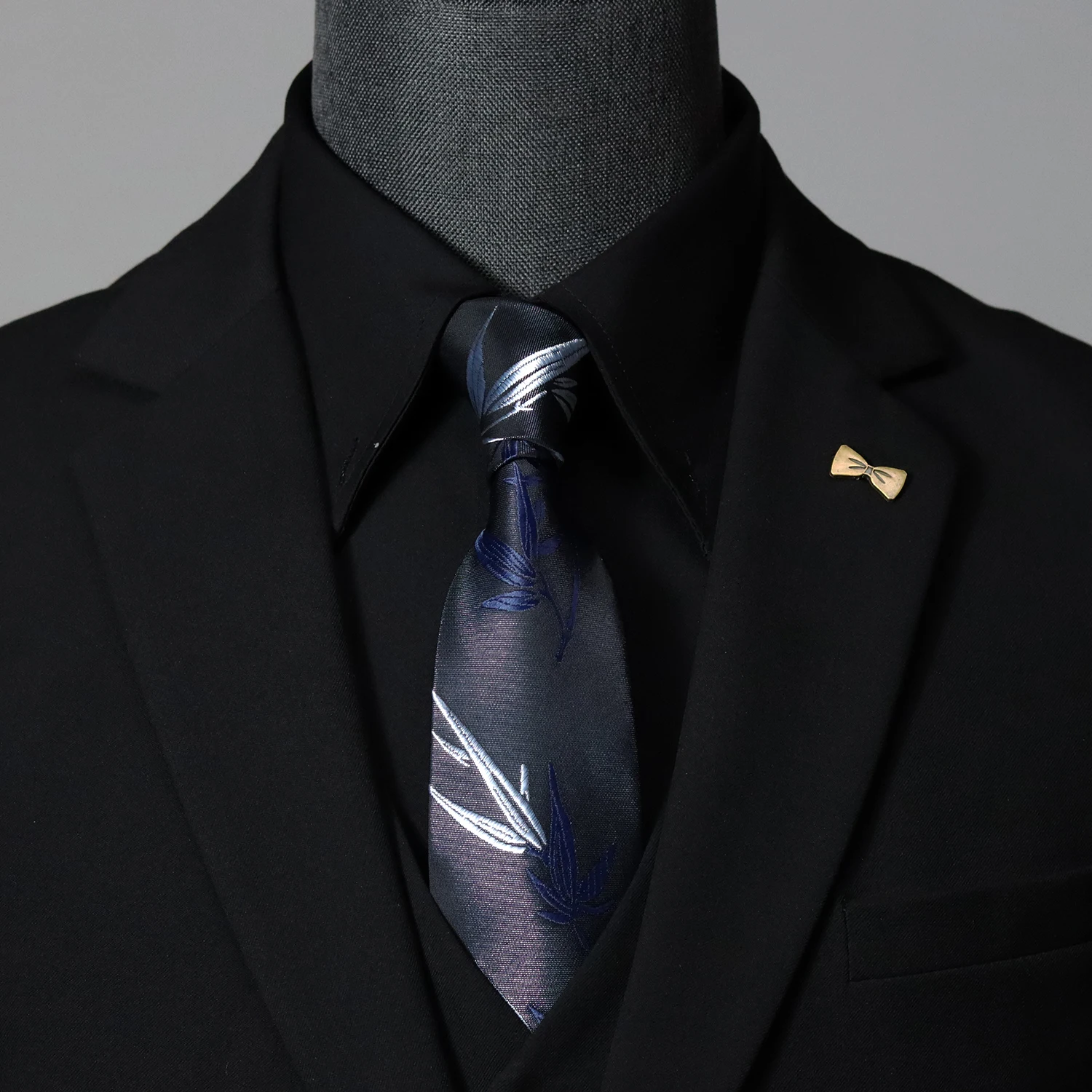 シャドウシルバーバンブーメンズネクタイ刺繍グレーブルーパターンビジネスフォーマルスーツ新郎結婚式新中国風高級感