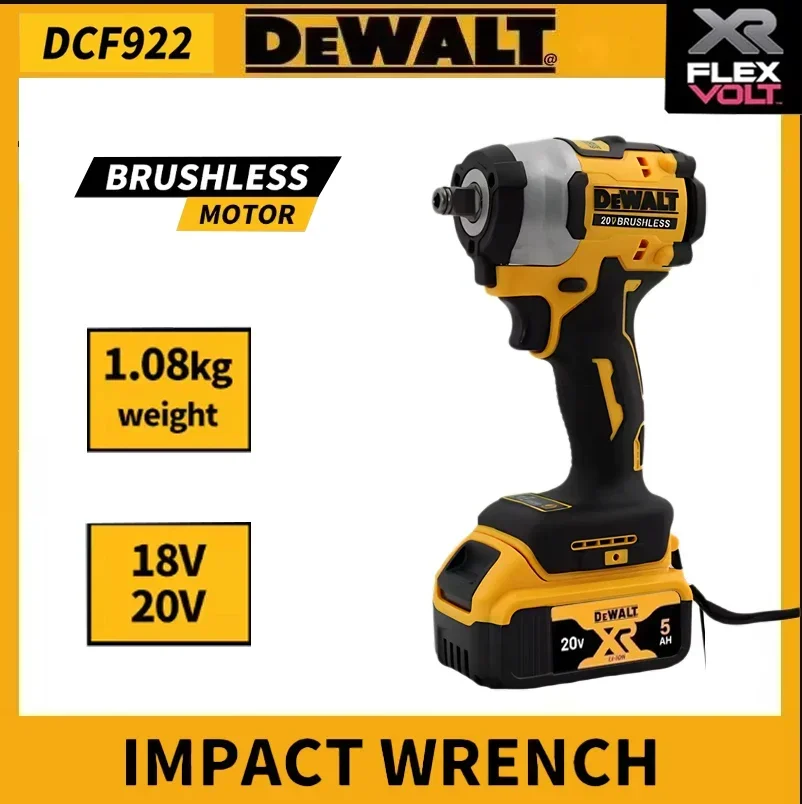 Dewalt DCF922 Wireless Impact Wrench Rechargeable High Torque 205Nm(Reverse) 1/2" 2500 PRM Universal 20V Battery Power Tools