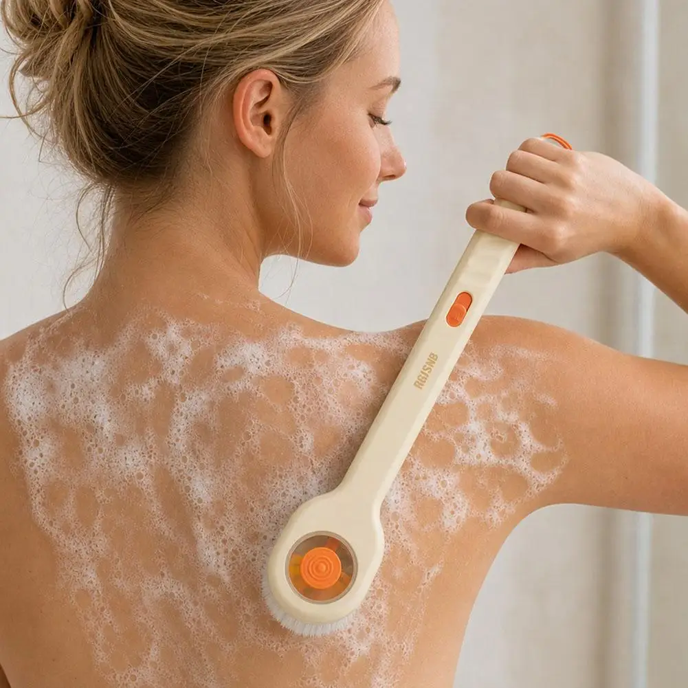 Soft Bristles Bath Brush Liquid Dispensing Long Handle Back Scrubber Push-Pull Body Wash Shower Brush