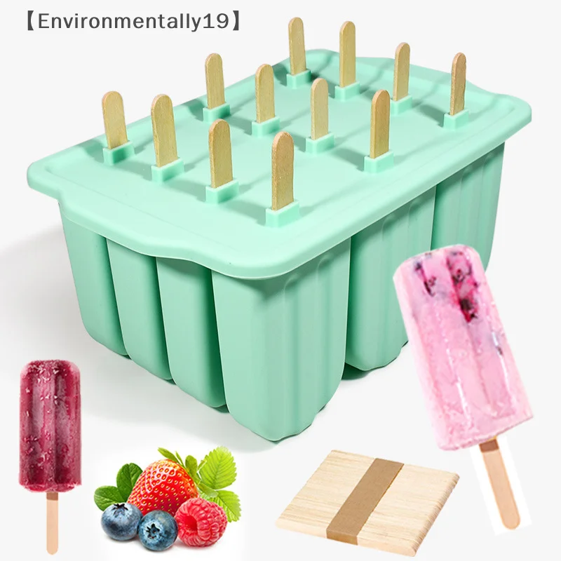 12 Consecutive Ice Cream Molds Easy To Demold Silicone Popsicle Trays For Freezer Homemade Ice Cube With Lid Kitchen Dessert