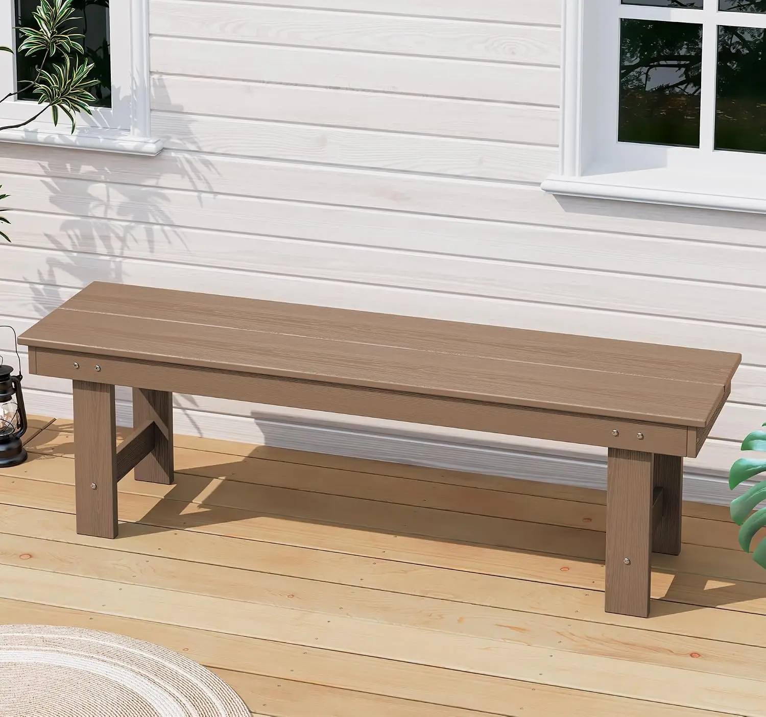 SERWALL 2-Person Backless Outdoor Bench 56 Inches, Brown | All Weather HDPE Outdoor Benches, 660 Lbs Weight Capacity, Poly Lumbe