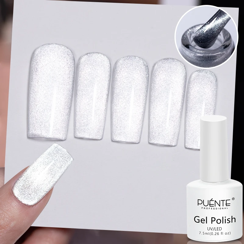 

7.5ML Sparkling White Cat Magnetic Gel Nail Polish Strong Silver Cat Eye Effect Soak Off UV Semi-Permanent Varnish For Manicure