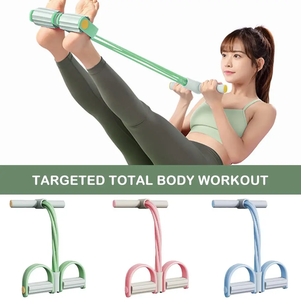 Four Tube Pedal Tensioner Portable Resistance Band Sit Up Fitness Equipment Yoga Stretching Tummy Trimmer Pull Rope