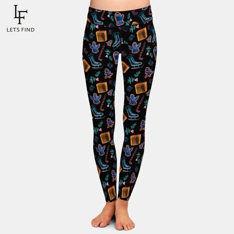 

LETSFIND Girls Leggings 3D Christmas Style Skates Gingerbread and Gift Print Fitness Women Leggins High Waist Stretch Leggins
