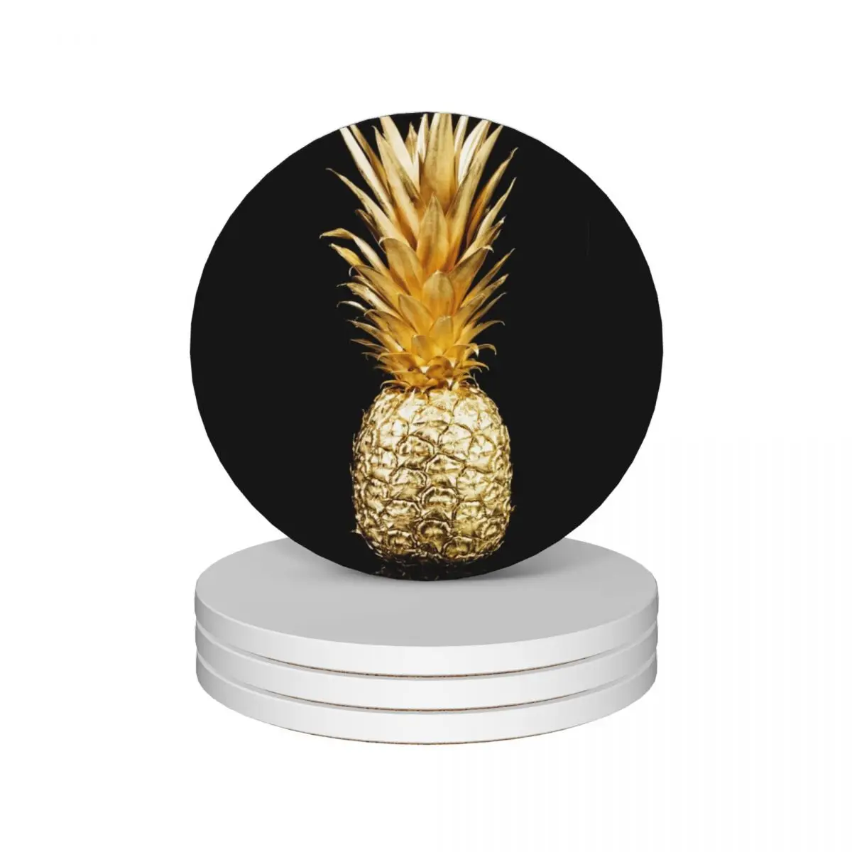 

GOLD & BLACK - Pineapple Ceramic Coasters (Set of 4) cute cup customized holder drink set Coasters