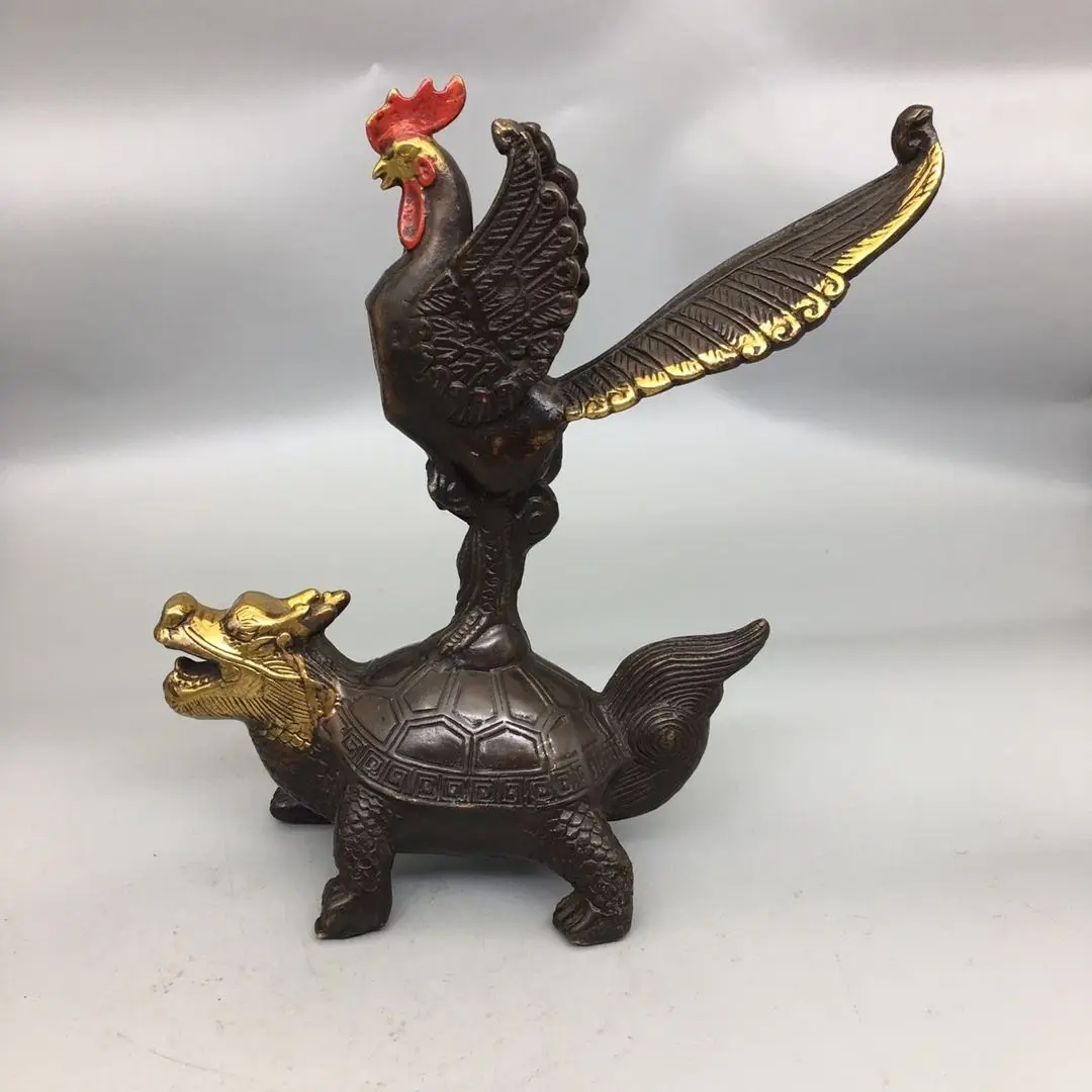 Golden rooster treading on dragon turtle Statue Sculpture Figurines Home Garden Decoration Statues For House ﻿