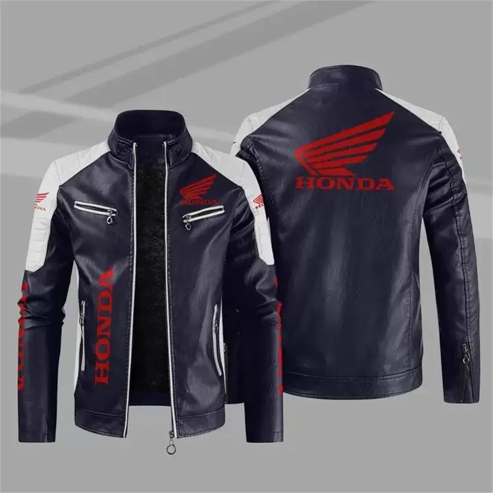 

New Winter Men's PU Leather Jacket Honda Fashion Motorcycle Pilot Zipper Jacket Wool Warmth
