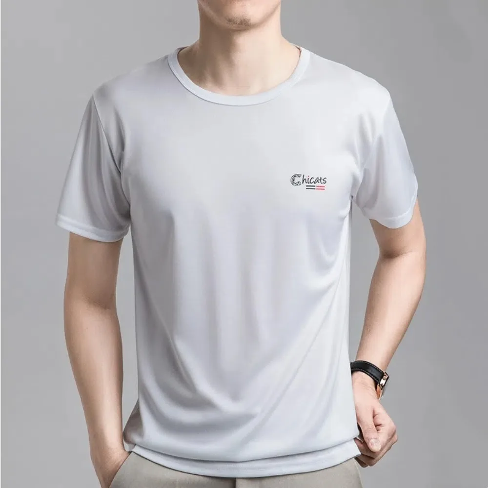 

Simple Breathable Ice Silk T Shirts O-neck Quick Dry Short Sleeve Sportswear Loose Thin Men's Sport T-shirt Men