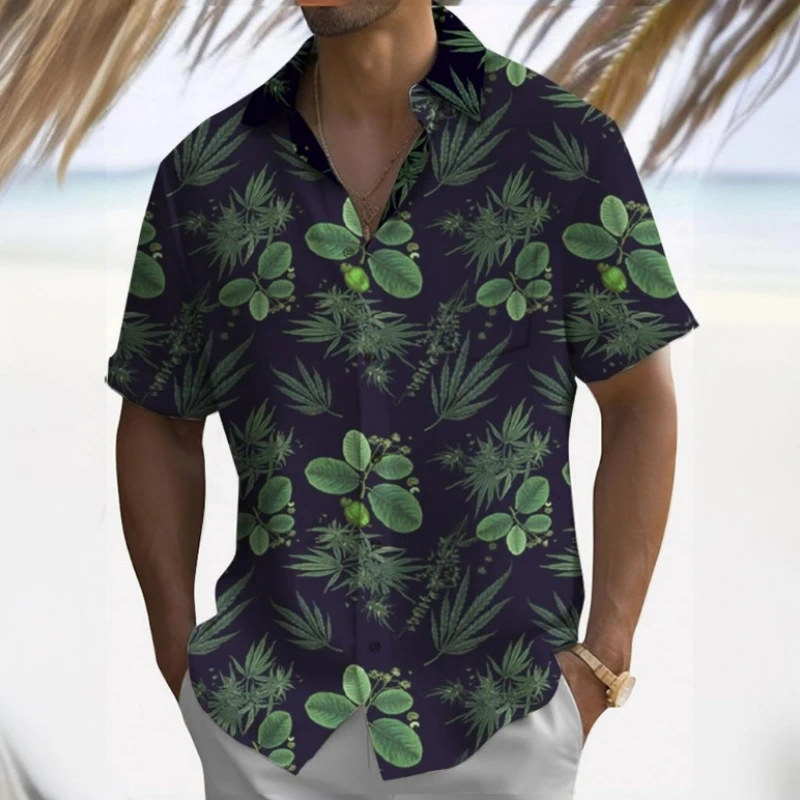 Camisa havaiana com estampa de flores de praia masculina, casual de manga curta solta e grande, verão, nova