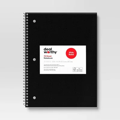

Subject Spiral Notebook Wide Ruled Black - Dealworthy™