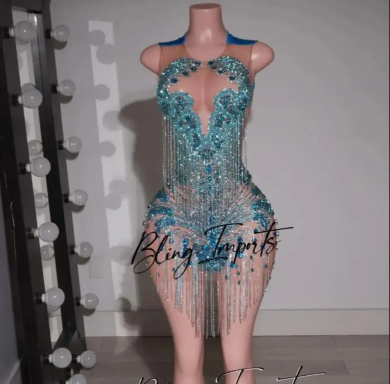 Sexy Diamante Fringe Cocktail Dress 2025 For Black Girls Glitter Beaded Applique Birthday Ball Evening Formal Occasion