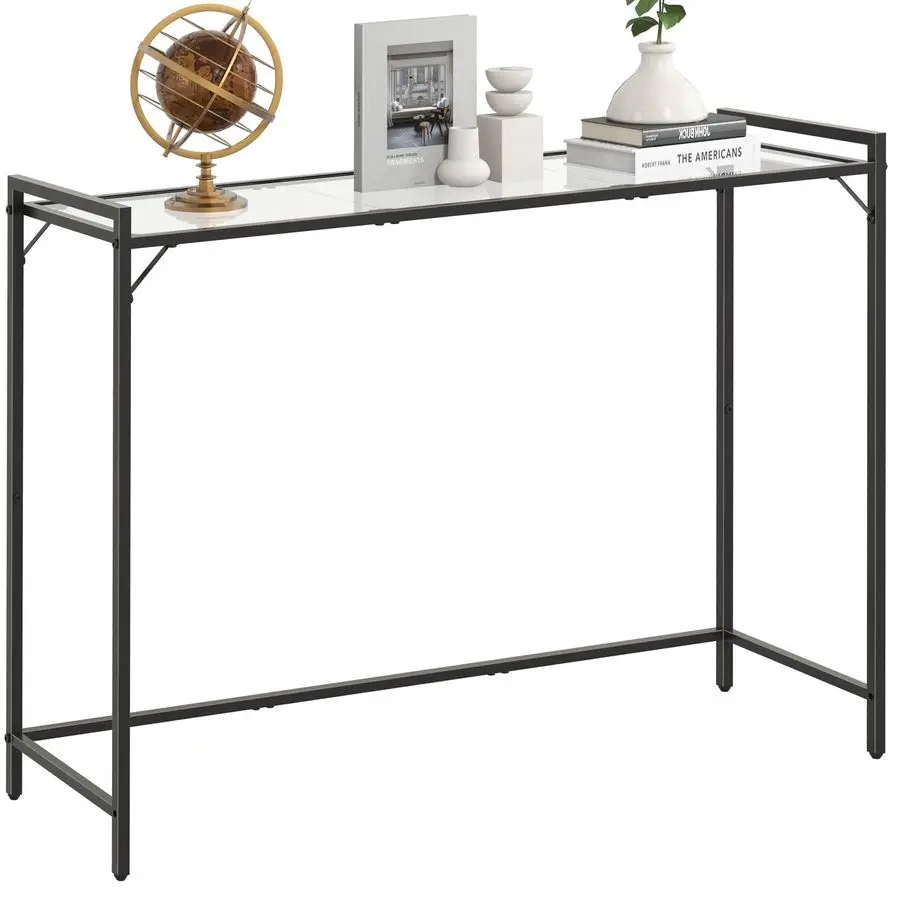 

40.6 Tempered Glass Console Table for Entryway, Narrow Console Tables with Storage, Hallway Table for Entryway, Living Room, Bl