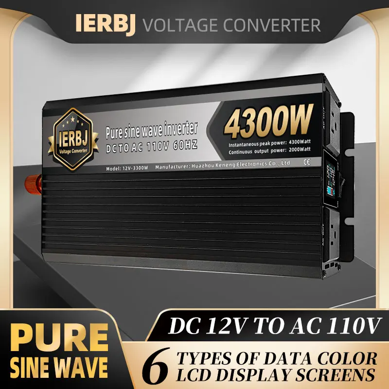 

4300W pure sine wave inverter, 12V DC to 120V AC power converter, suitable for home emergency power supply/RV/truck