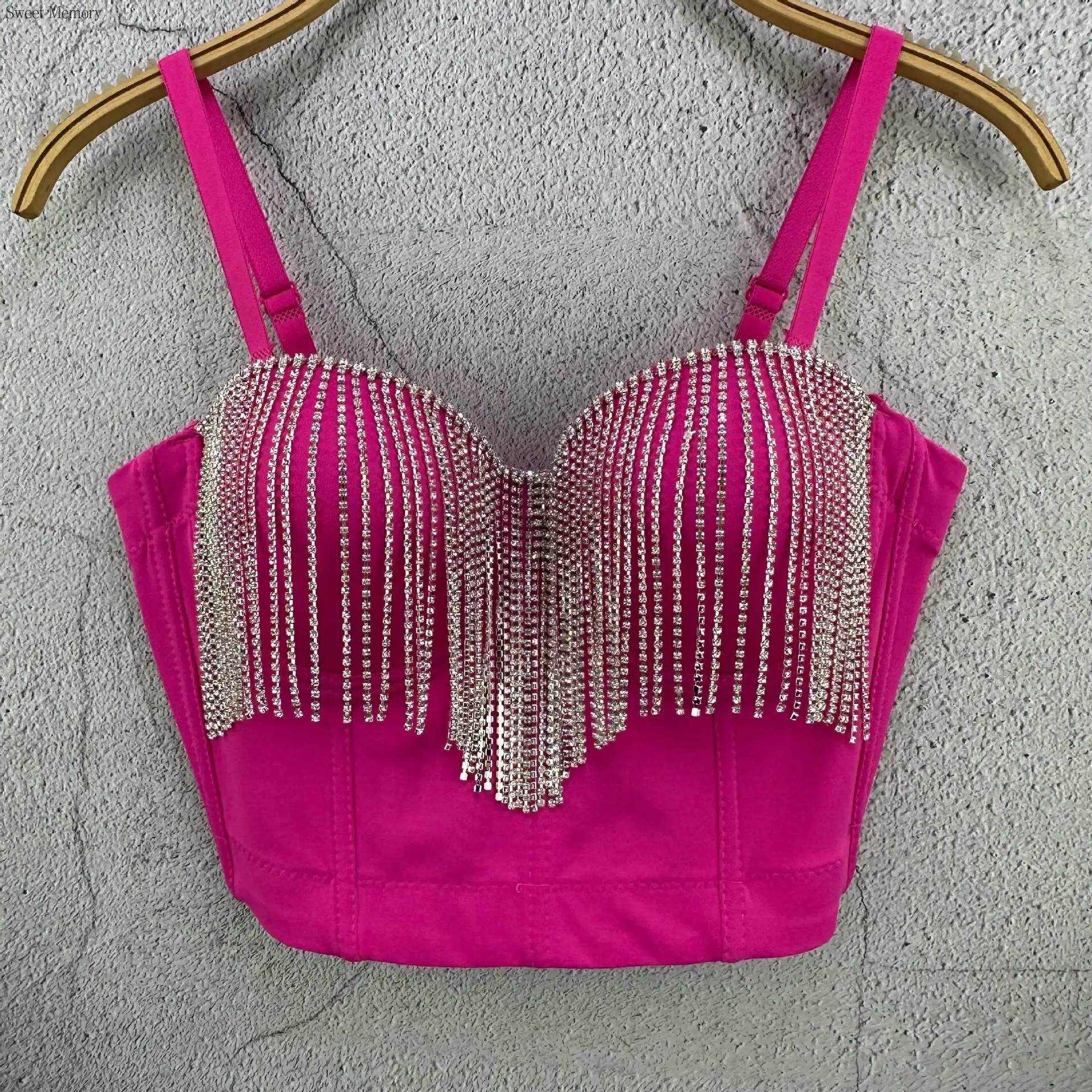 D1253 Dropship traje de danza clásica moda diamante tachonado borla cadena camisola chaleco Top ropa de lujo precio al por mayor