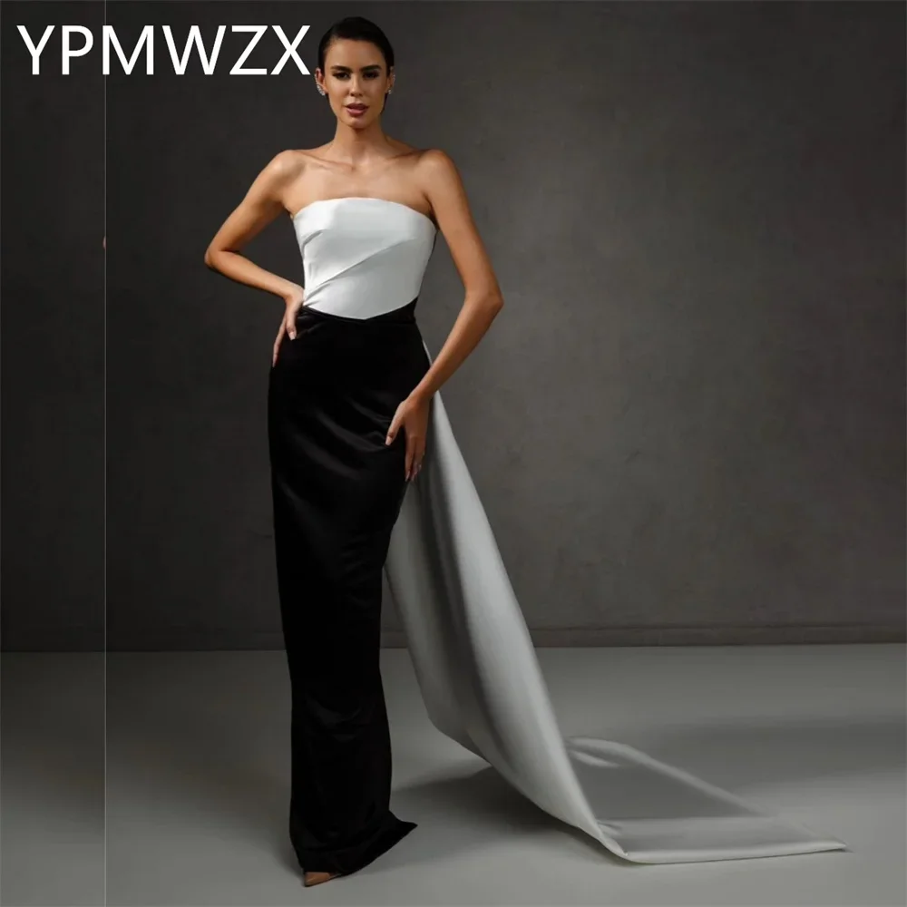 

Customized Evening Dress Party Occasion Women Formal YPMWZX Strapless Column Floor Length Skirts Ribbon Bespoke D