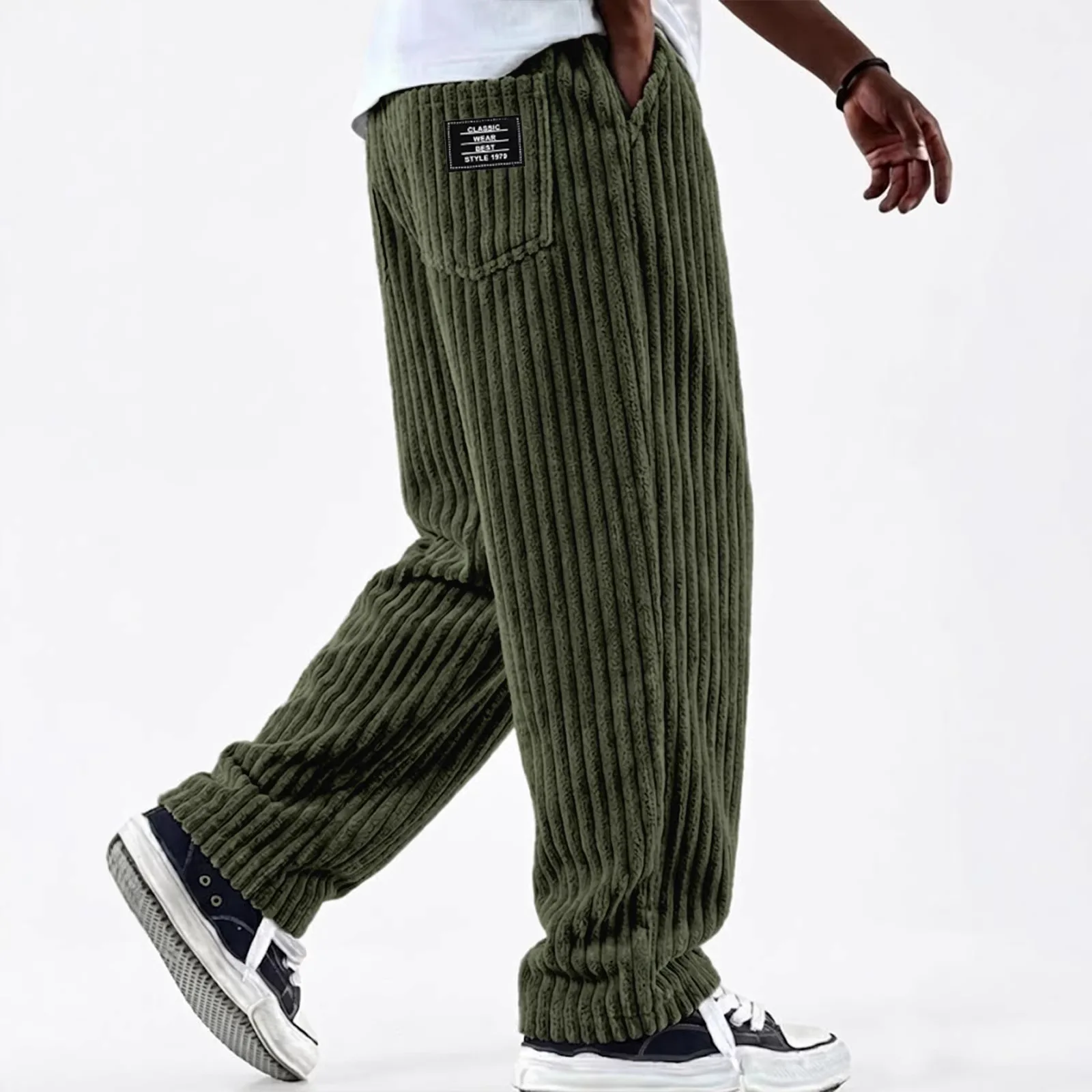 Men's New Fashion Solid Color Ribbed Casual Pants Comfortable Loose Versatile Trendy Minimalist High Quality Streetwear Trousers