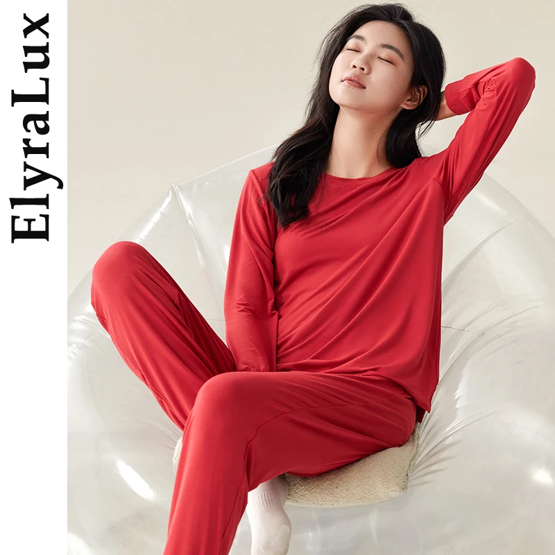 

ElyraLux Autumn Pajamas Sets Women Long Sleeve Modal Thin Teenage Ladies' Large Size Spring Outwear Home Cloth Suit Sleepwear