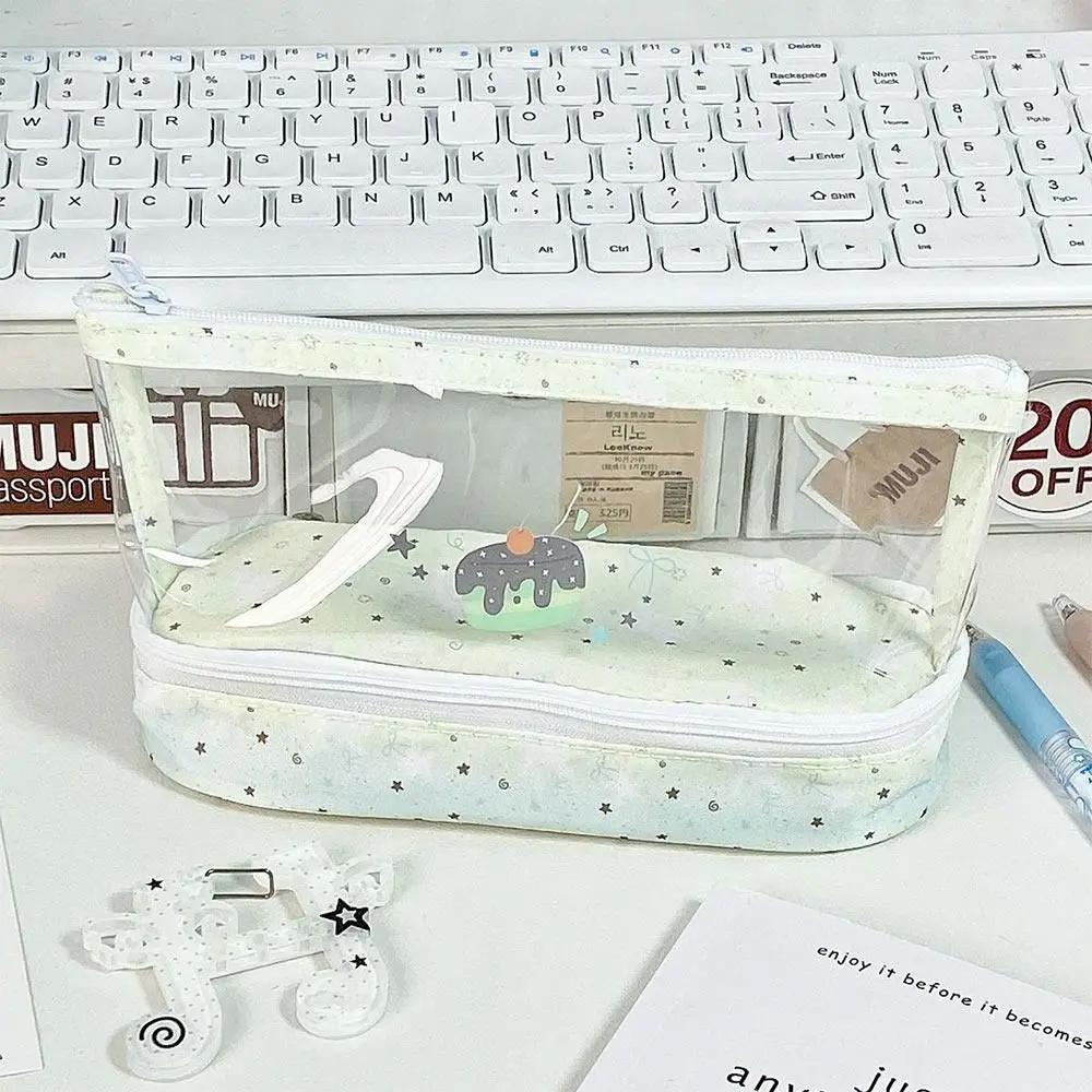 Multi-purpose PVC Pen Bag Transparent Triangle Base Stationery Bag Large Capacity Stationery Organizer School Office