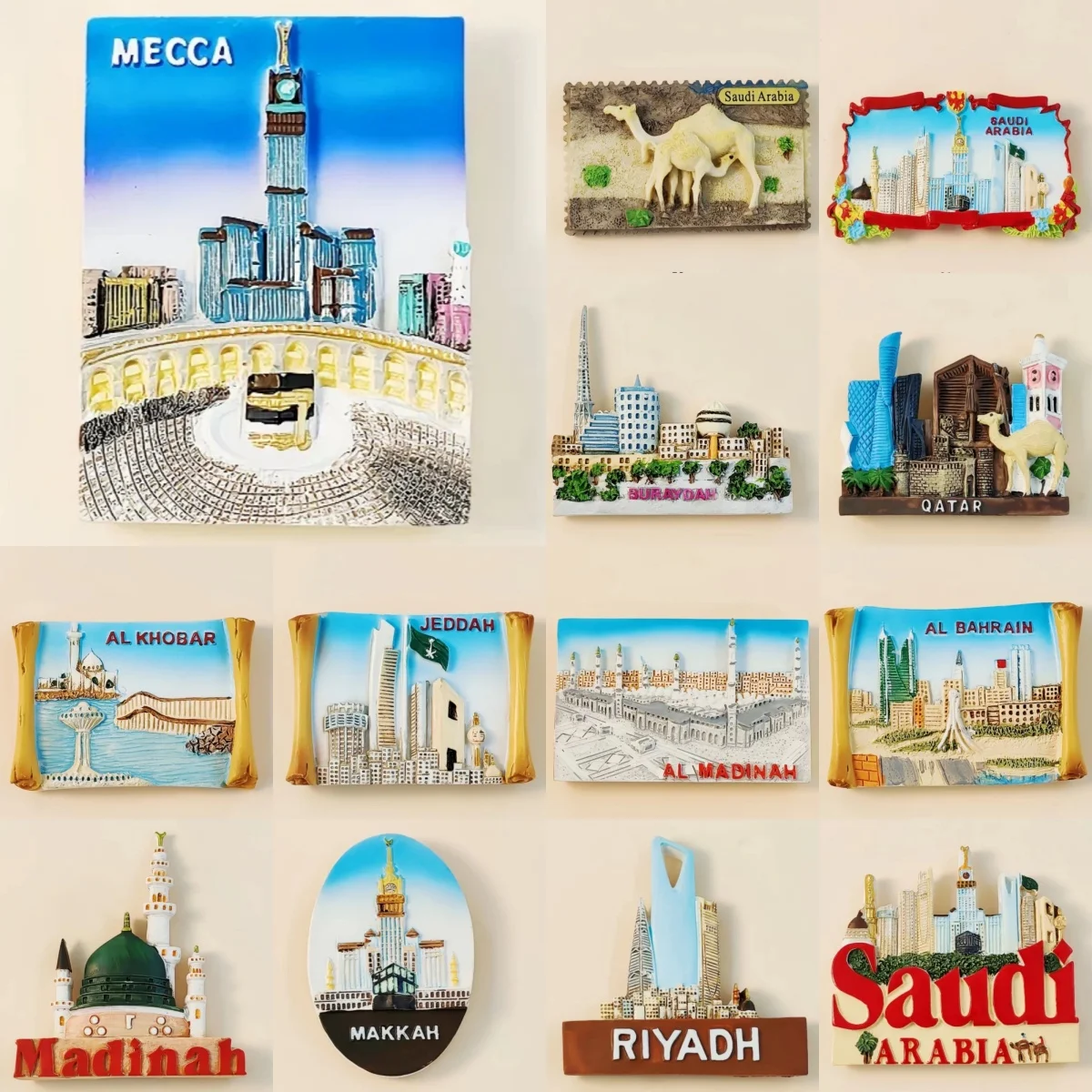 Resin 3D Fridge Magnet Saudi Arabia Mecca Madinah Riyadh Qatar Bahrain Fridge Sticker Souvenir