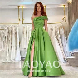 Elegant One Shoulder Long Evening Dresses A Line Side Split Prom Dress For Women Party Simple Satin Backless 2022 Robe De Soriee