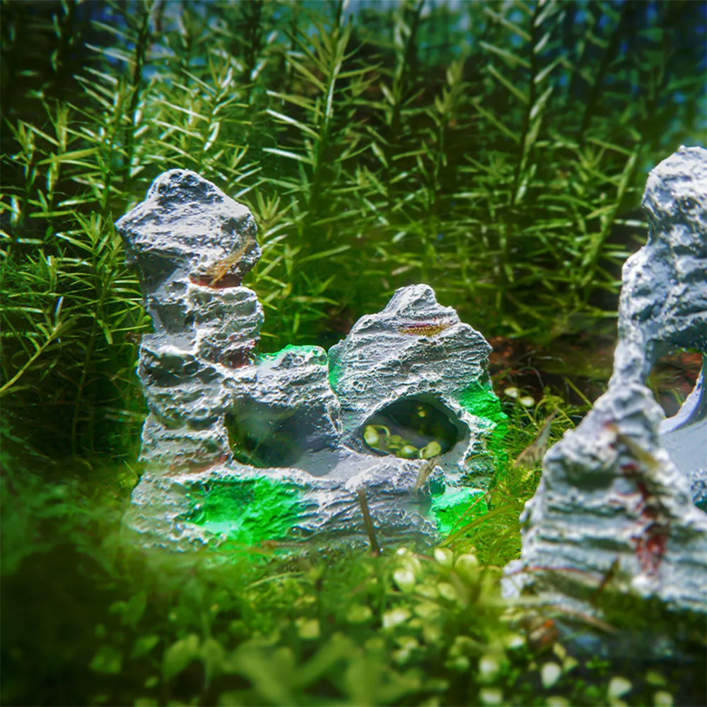 Künstliche Moos-Versteckhöhle, Bergansicht, Unterwasser-Aquarium-Ornament, Landschaftsbau, Handwerk, Wohnzimmer, Kunstharz, Aquarium, Steingarten