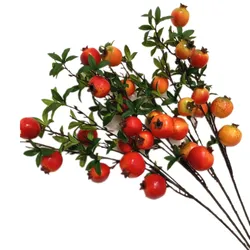One Artificial Pomegranate Stem 7 Fuits Faux Greenery Plant Apple Tree Branch