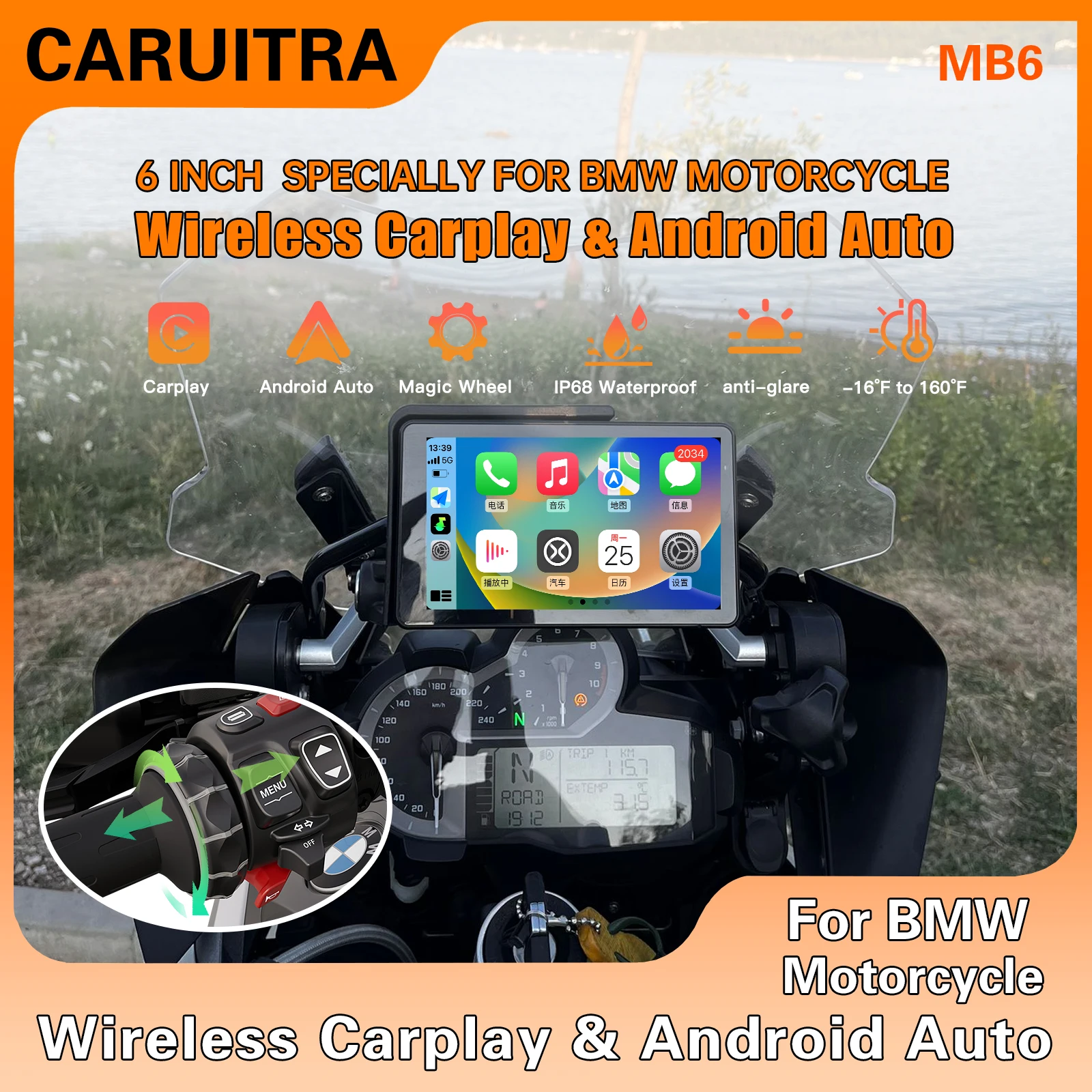 

CarPlay Android Auto for BMW GS XR M1000 R1200GS R1250GS F 750 S1000XR R1300GS etc 6 inch Portable Motorcycle GPS Navigator