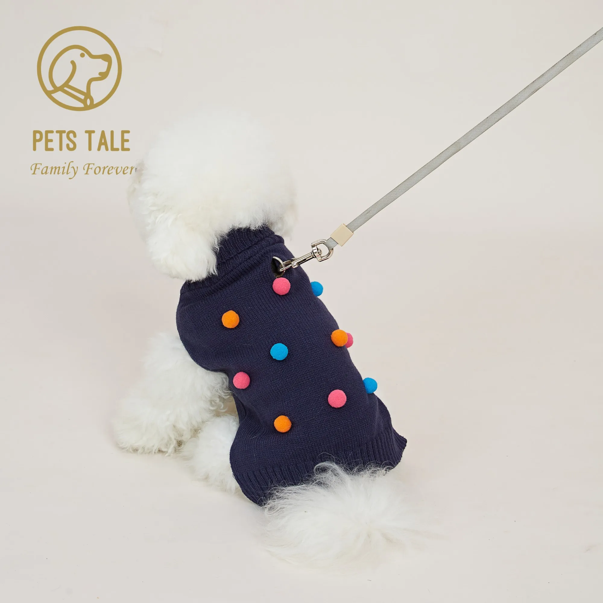 Premium Dog Polka Dot Colorful Pom-Pom Double Collar Chain-Hole Sweater