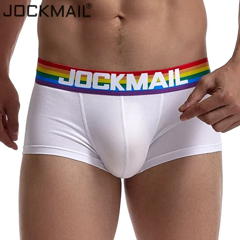 

Трусы-боксеры jockmail мужские с низкой посадкой, пикантное нижнее белье, дышащие шорты в радужную полоску, с мешочком, нижнее белье для геев
