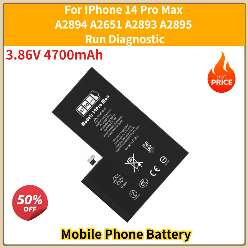 For IPhone 14 Pro Max A2894 A2651 A2893 A2895 Run Diagnostic Mobile Phone High Quality 3.86V 4700mAh Replacement Battery
