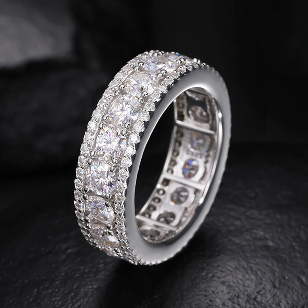 Serenity 4mm D Color all Moissanite Rings for Women Men 100% S925 Sterling Silver Plated 18K Hip Hop Trend Ring Fine Jewelry GRA