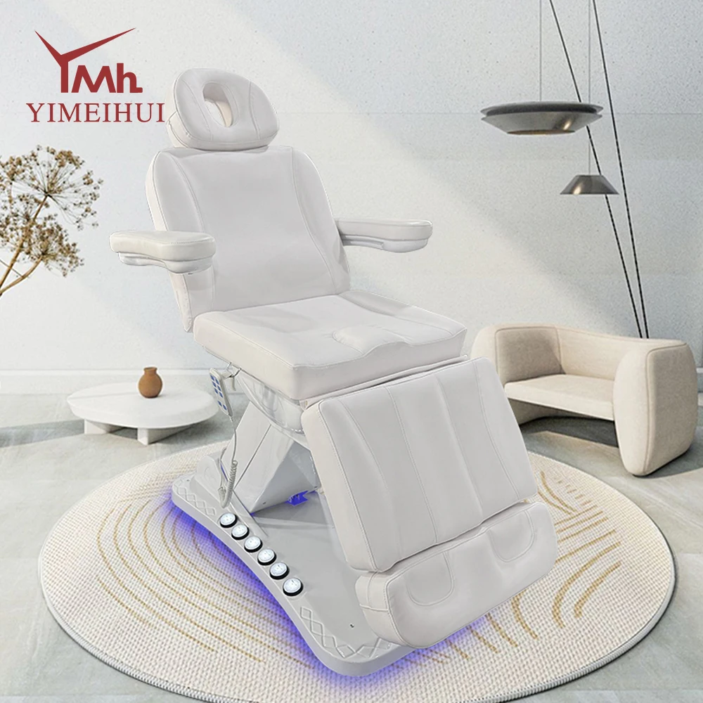 

Luxury White Leather Massage Table Bed 3 Motors Adjustable Electric Treatment Clinic Salon Bed with Foot Control and Lights