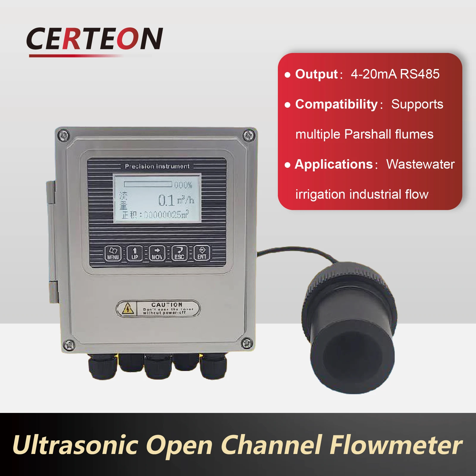 Non-Contact Ultrasonic Open Channel Flow Meter for Sewage Parshall Flume Rectangular Weir Use Wall Mount Water Sensor
