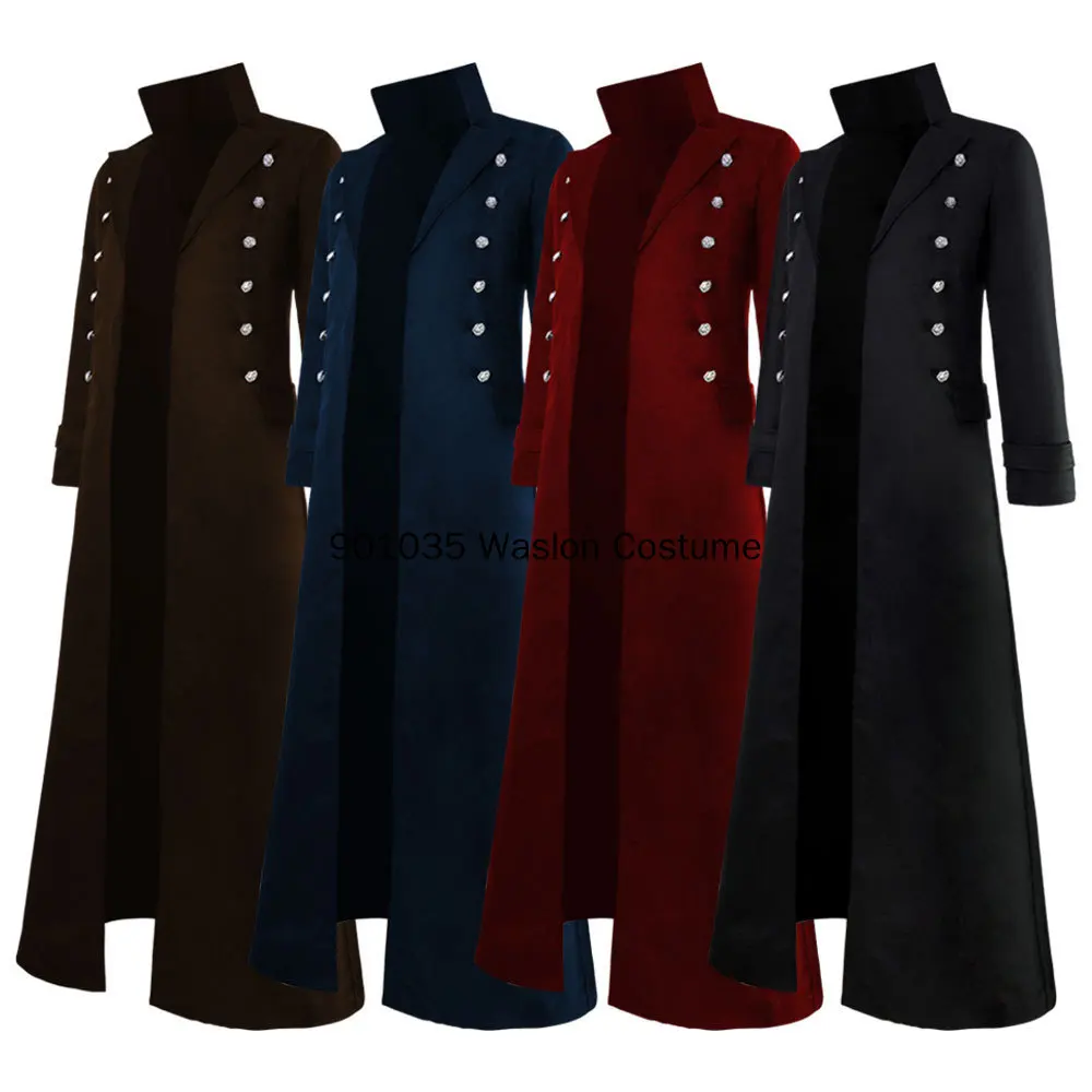 

S-3XL Vintage Medieval Costumes Steampunk Gothic Black Long Jacket Coat Vampire Cosplay Pirate Halloween Outfit Men's Trenchcoat