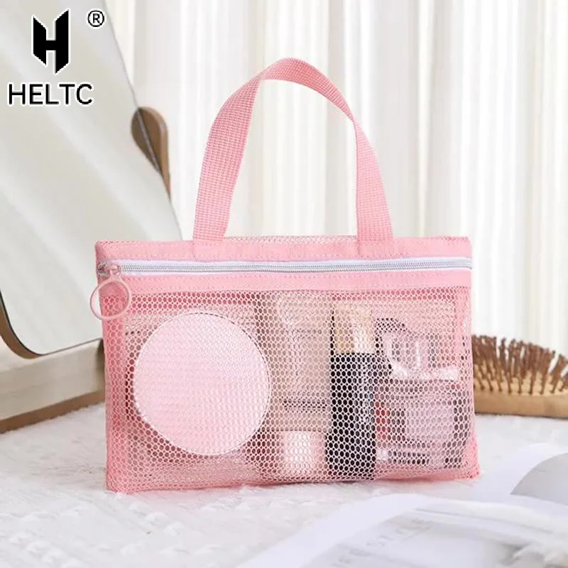 Pink Mesh Multi-pocket Mini Makeup Bag Swimming Bag Portable Travel Storage Bag Portable Bath Bag  One Pack