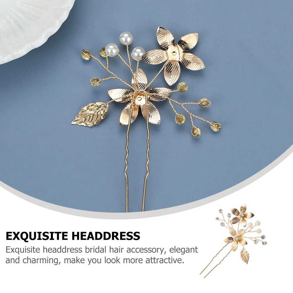 

2Pcs Five-Petal Flower Hairpins Durable Zinc Alloy Bridal Headdress Wedding Party Hair Accessories Bridal Hairpins